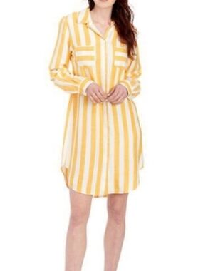 Yellow and White Striped Midi Shirt Dress Size 10